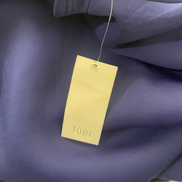 Tobi Women's Cobalt Blue Neoprene Swing Away Shift Low V-Neck Maxi Dress Sz L - Picture 7 of 10